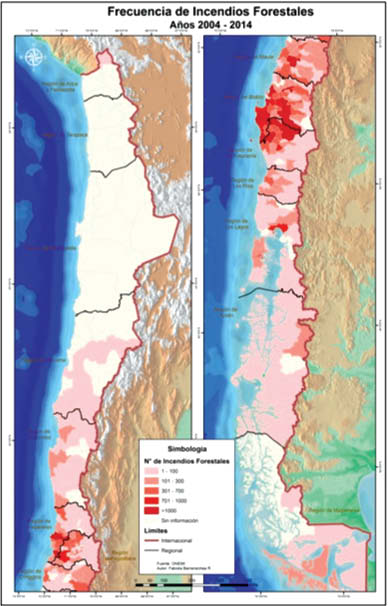 Frecuencia de Incendios Forestales, Años 2004 - 2014.
