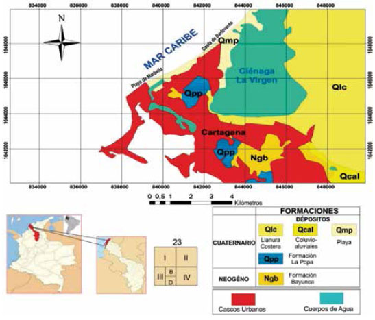 Localización del área de estudio y sus respectivas formaciones
geológicas