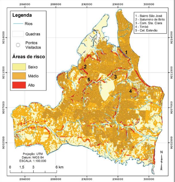 Mapa das áreas suscetíveis à ocorrência de erosão e movimentos de massa no município de João Pessoa (PB)