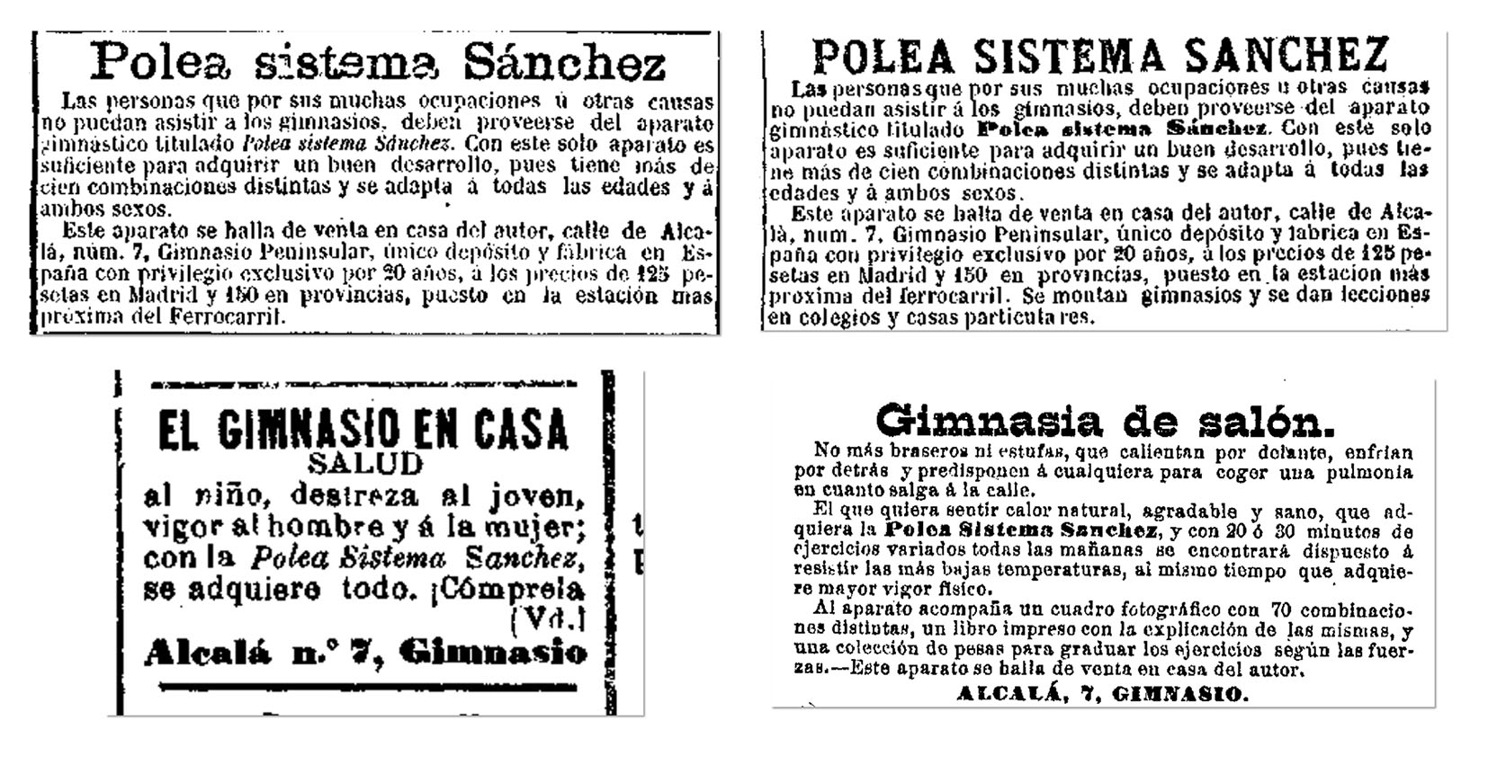 Collage sobre anuncios de la “Polea sistema Sánchez”: