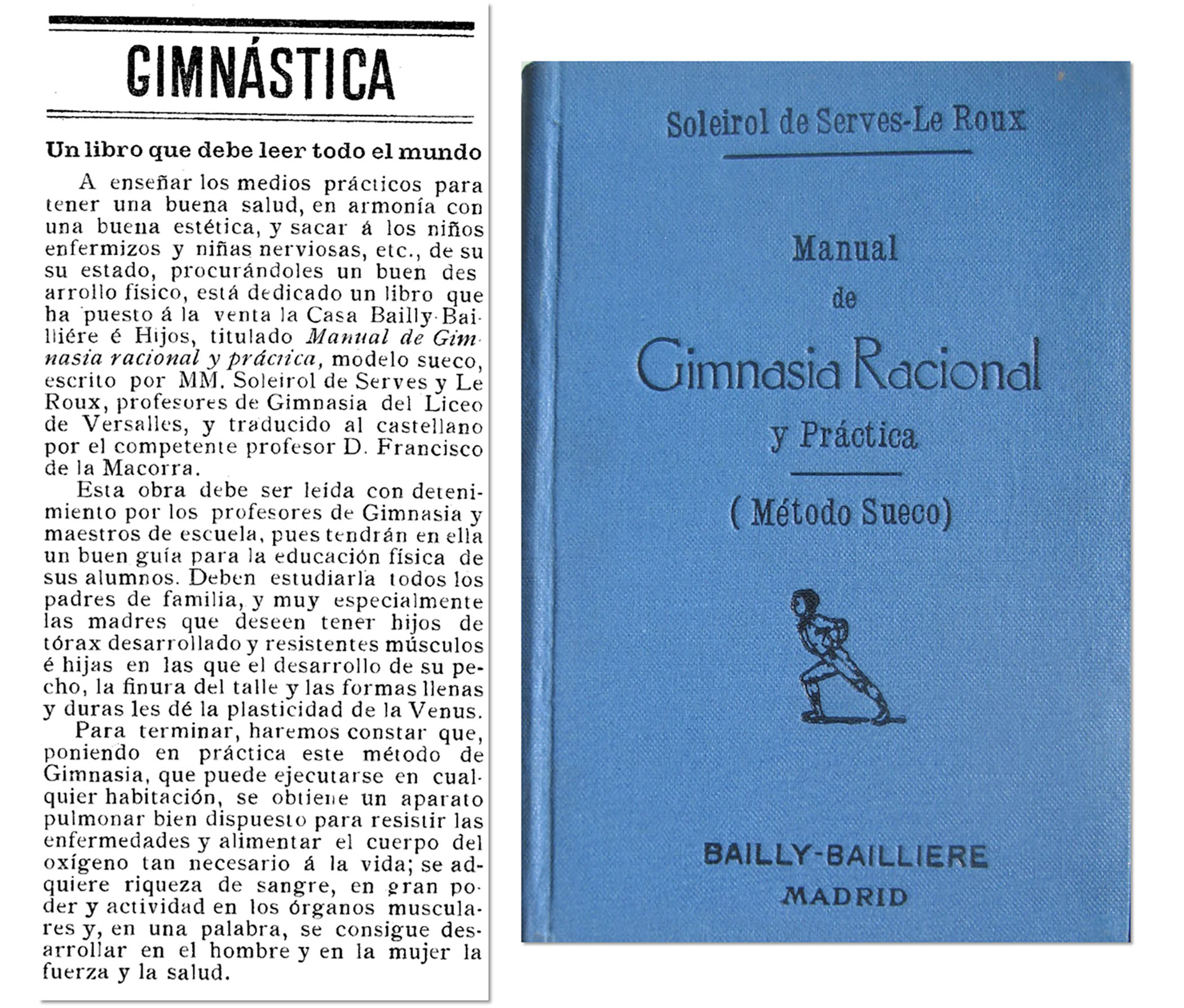 El Mundo Deportivo, 13 de diciembre de 1906. Fuente: Hemeroteca de El Mundo Deportivo. Portada libro Manual de Gimnasia racional (1906)