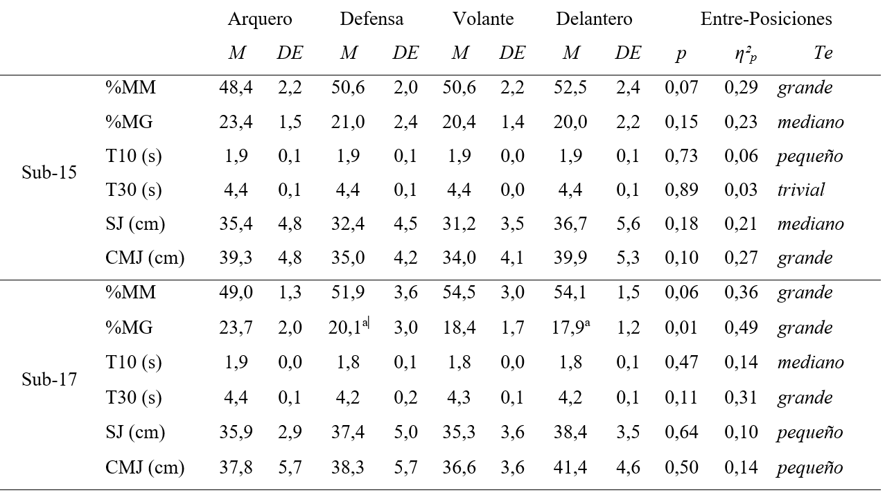 Descripción y diferencias entre posiciones por categoría